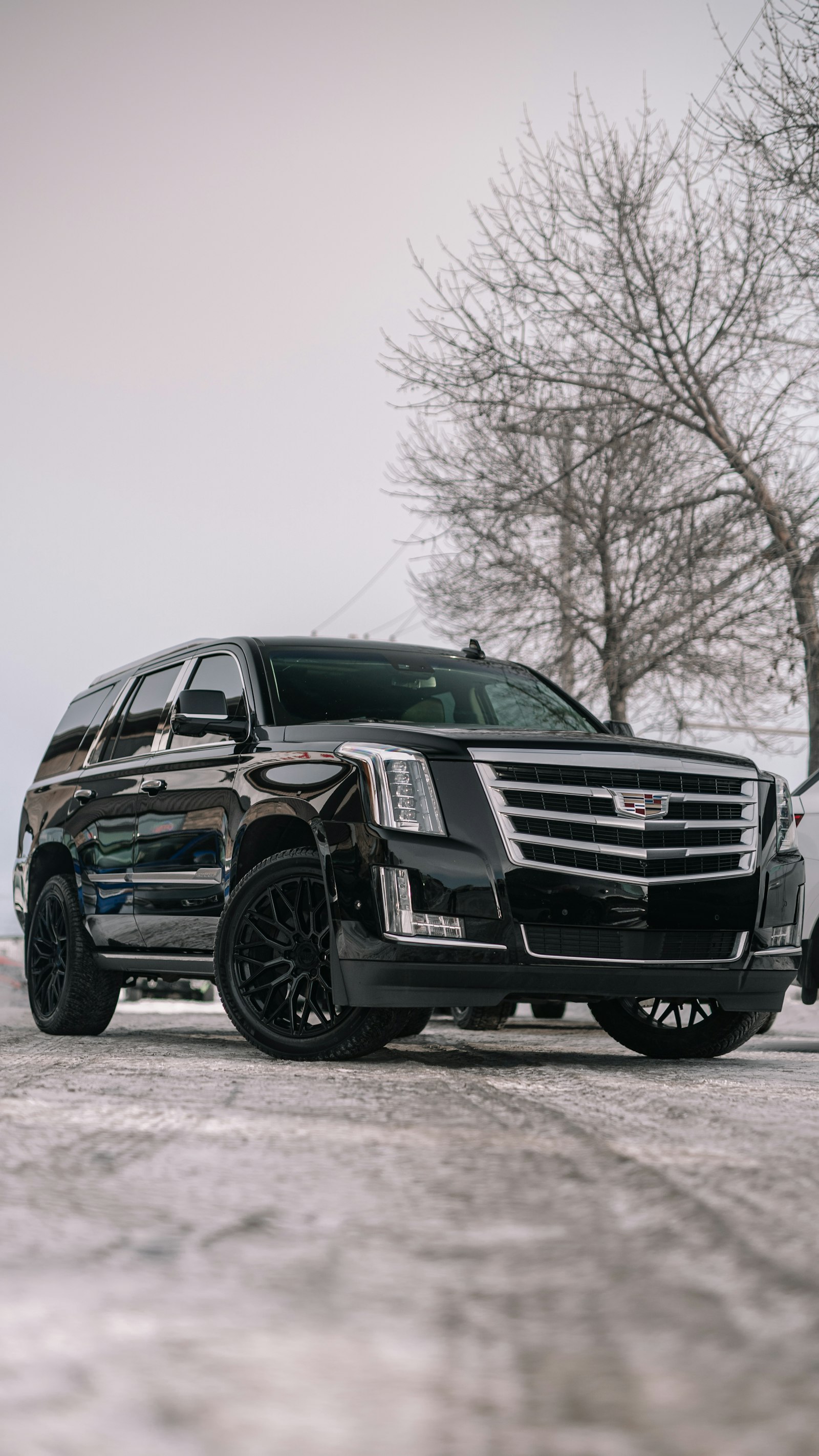 Cadillac Escalade preto em pátio ao ar livre