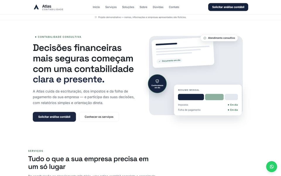 Captura de tela real da demonstração Atlas Contabilidade