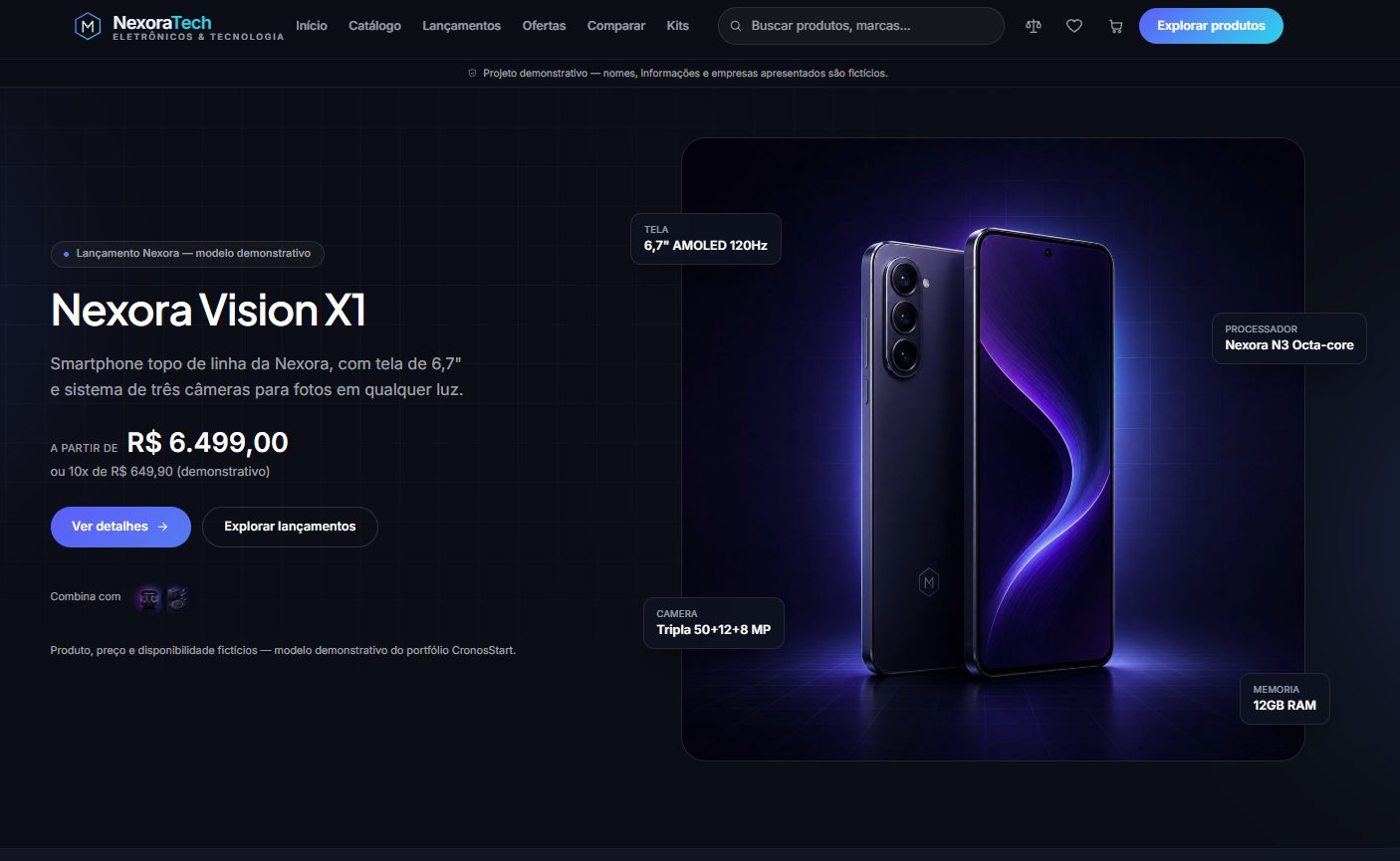 Captura de tela real da demonstração Nexora Tech