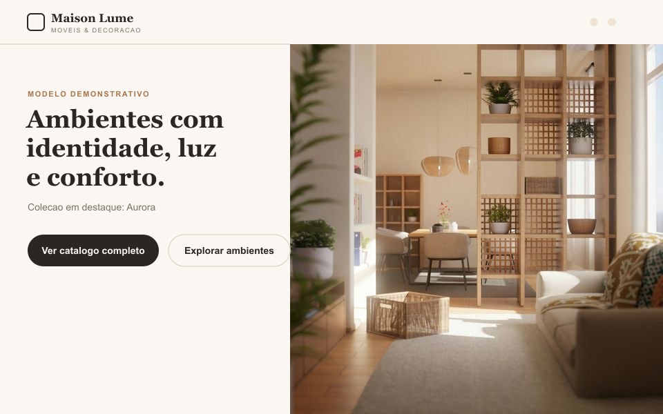 Captura de tela real da demonstração Maison Lume